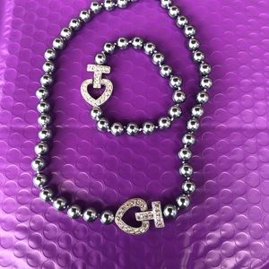 Grey pearl/ rhinestone Bracelet necklace set